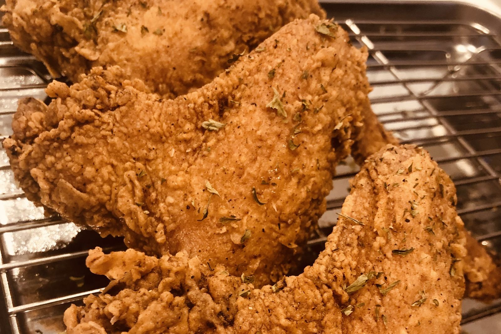 Rack of fried chicken